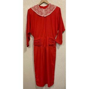 Jodi Schwartz Vintage 70s Red Lace Bib Bodycon Dress